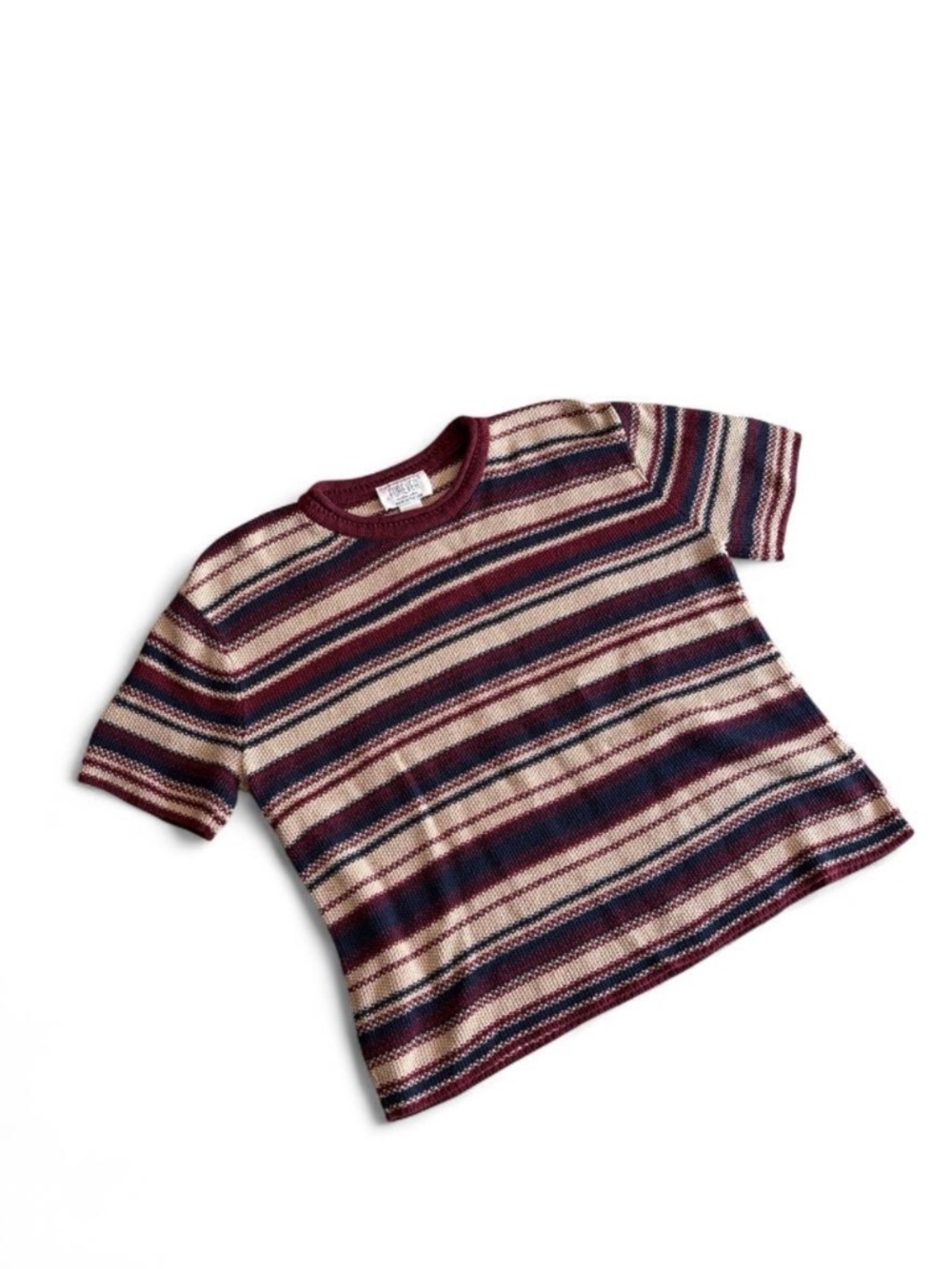 Vintage 90s FOREVER Creative Cotton Striped Knit Boxy Short Sleeve Sweater XL